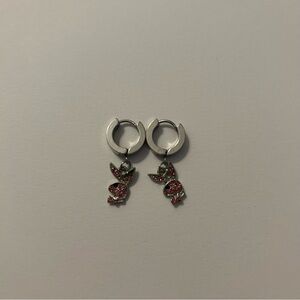 Pink Sparkly Playboy Hoop Earrings